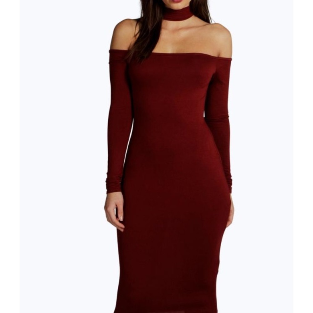 Boohoo burgundy dress