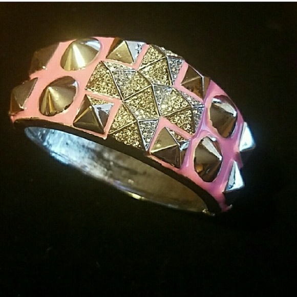 Jesi's Fashionz Jewelry - B304🛍Pink & Silver Spiked Hinged Cuff Bracelet