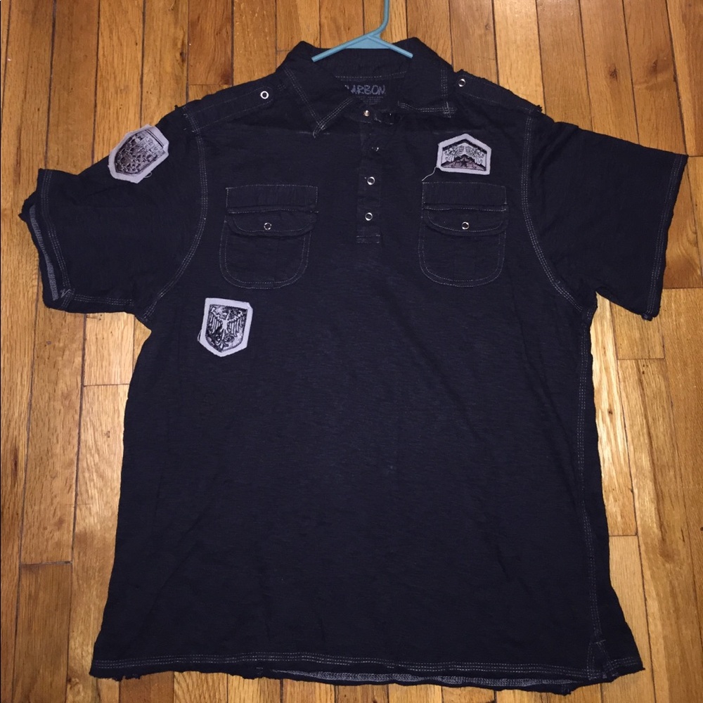 Men's black distressed polo style shirt XL