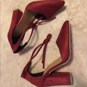 Maroon chunky heel lace up heels