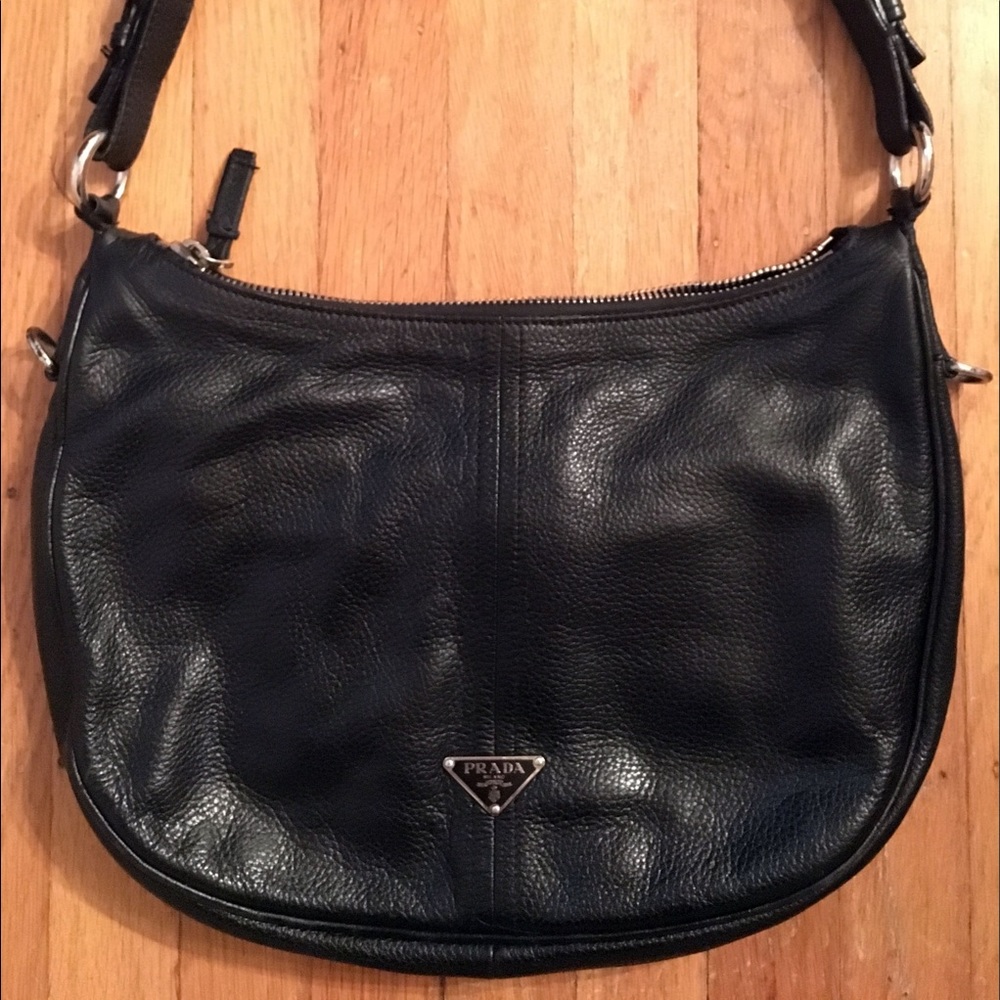 Prada vitello daino leather hobo saddle bag purse