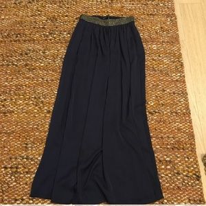 Navy Blue Zara Beaded Silk Maxi Skirt