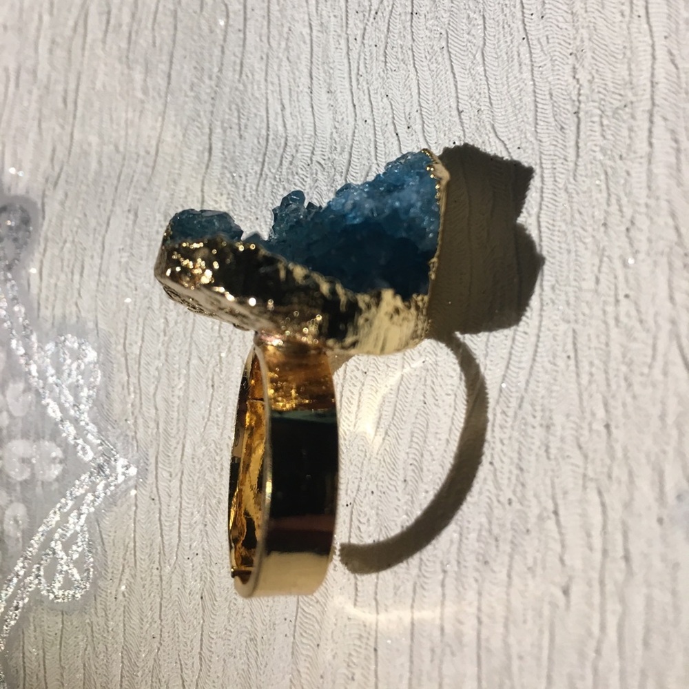 Blue Agate Druzy adjustable ring 6.75 new - Picture 4 of 4
