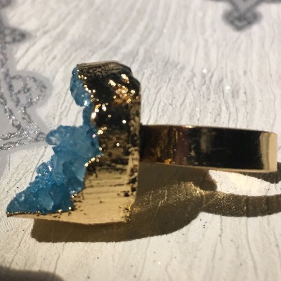 Blue Agate Druzy adjustable ring 6.75 new - Picture 2 of 4