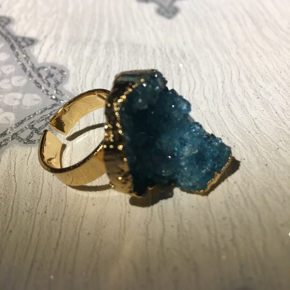 Blue Agate Druzy adjustable ring 6.75 new - Picture 3 of 4