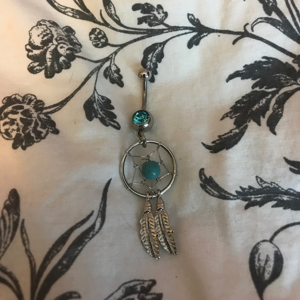 Teal dream catcher belly piercing ring