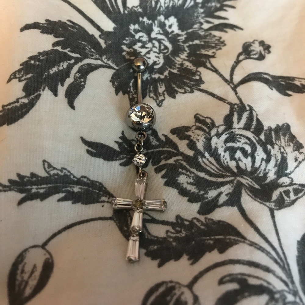 Silver cross belly ring