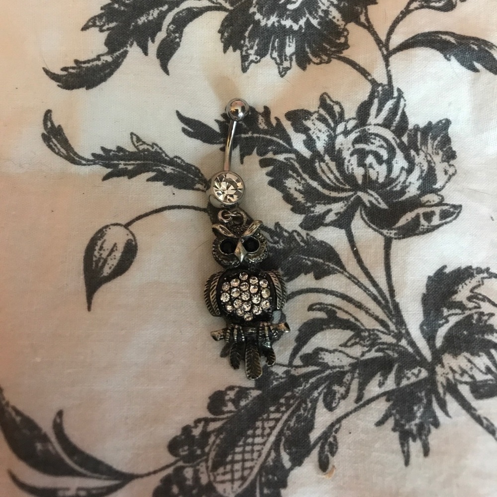Silver owl belly ring