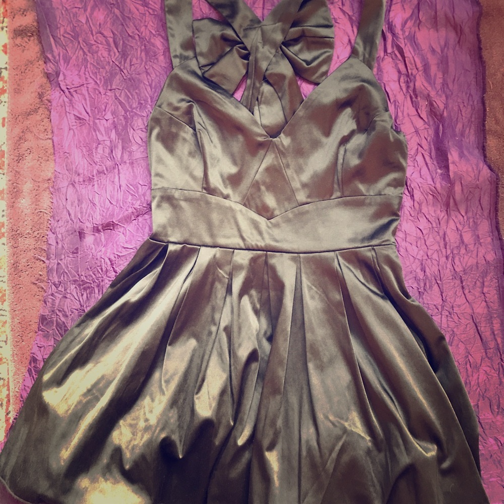 Black puffy mini cocktail dress with bow