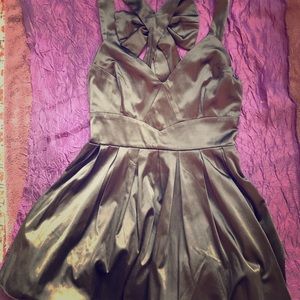 Black puffy mini cocktail dress with bow