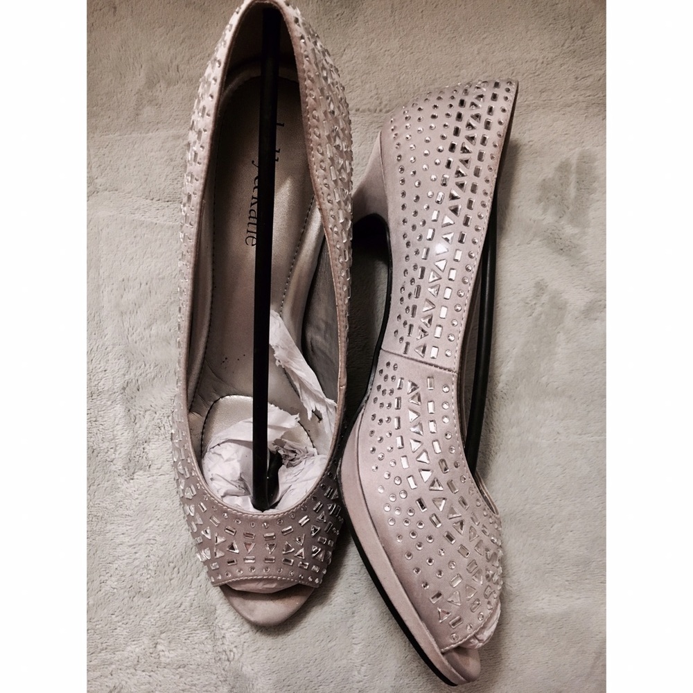 Kelly & Katie taupe jeweled heels