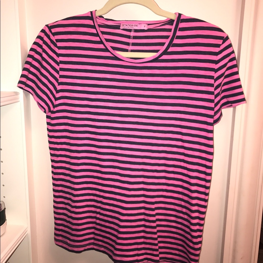 Stateside Pink/Navy Striped Tee