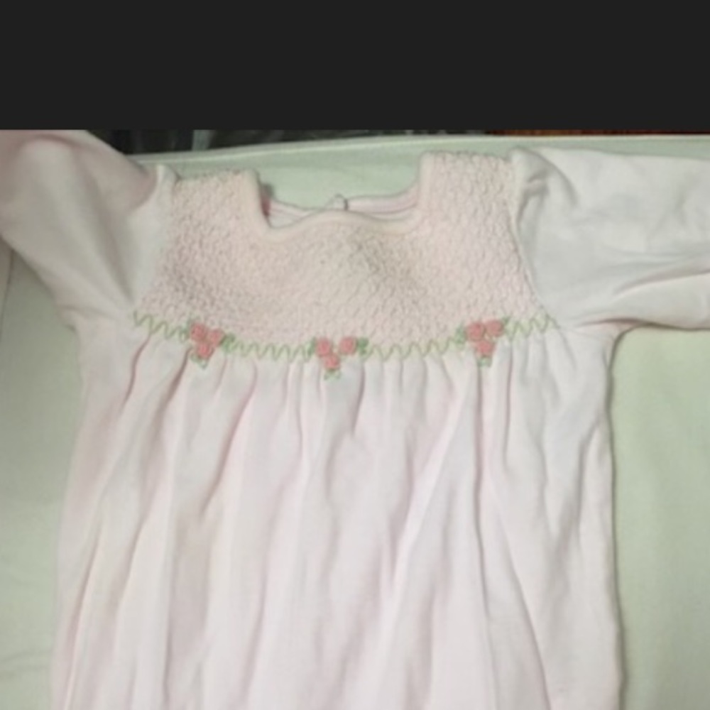 Smocked footie sleeper and hat set.