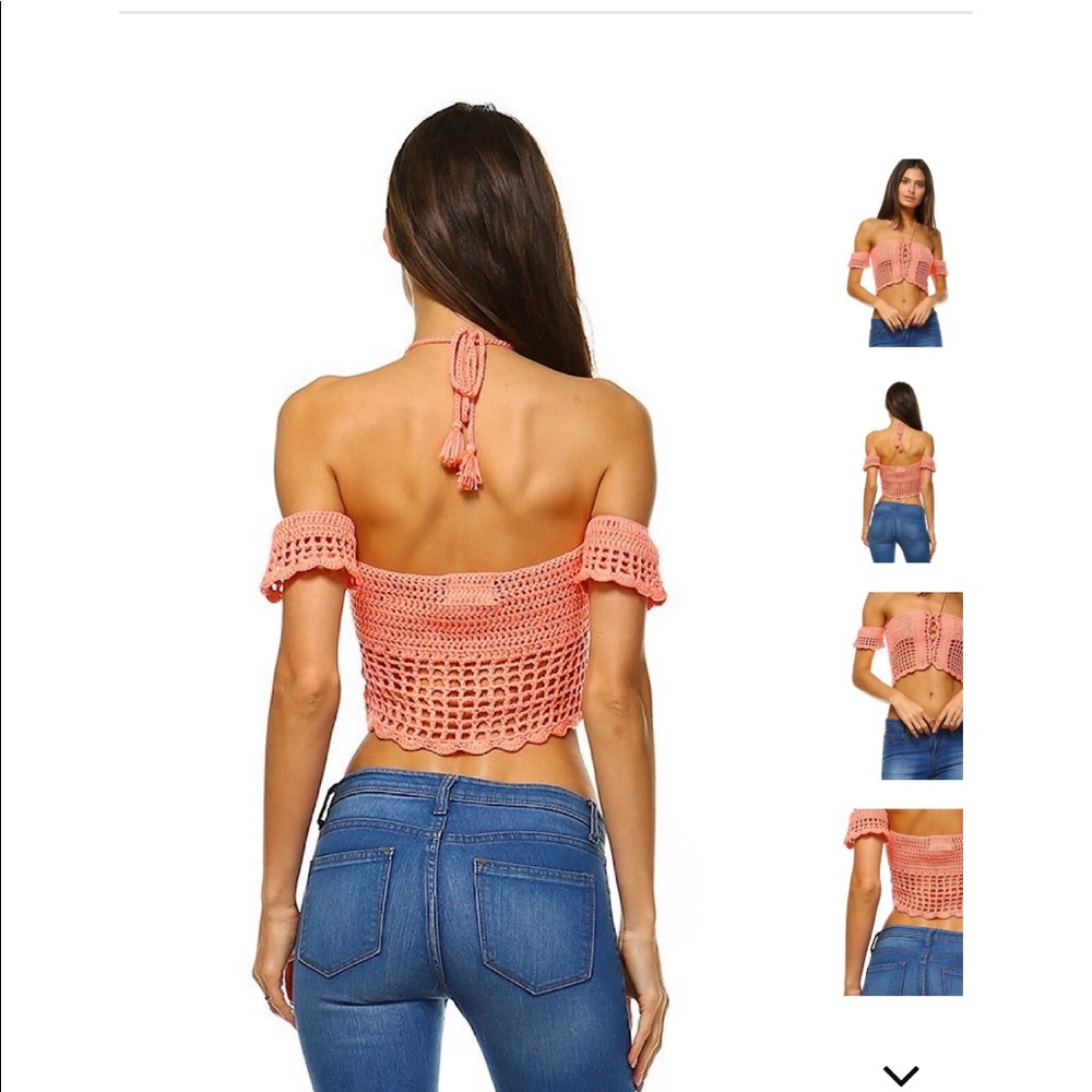 Peachy Pink Crochet Crop Top - Picture 2 of 6