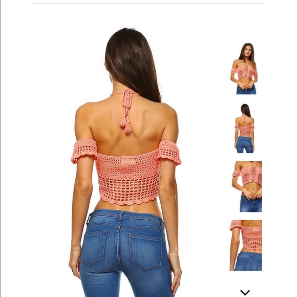 Peachy Pink Crochet Crop Top - Picture 2 of 6