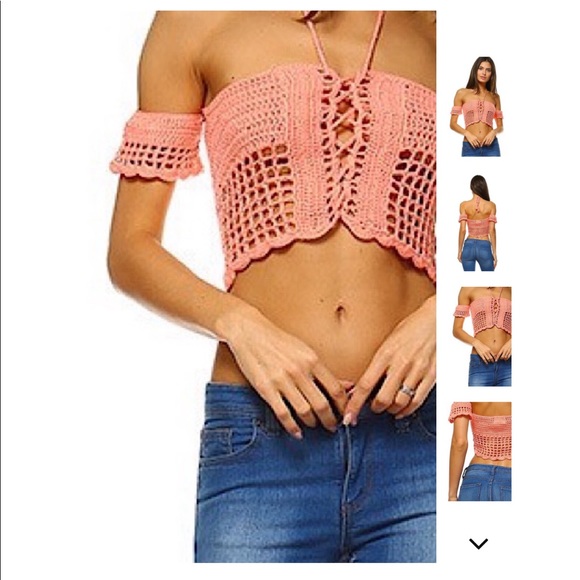 Peachy Pink Crochet Crop Top - Picture 3 of 6