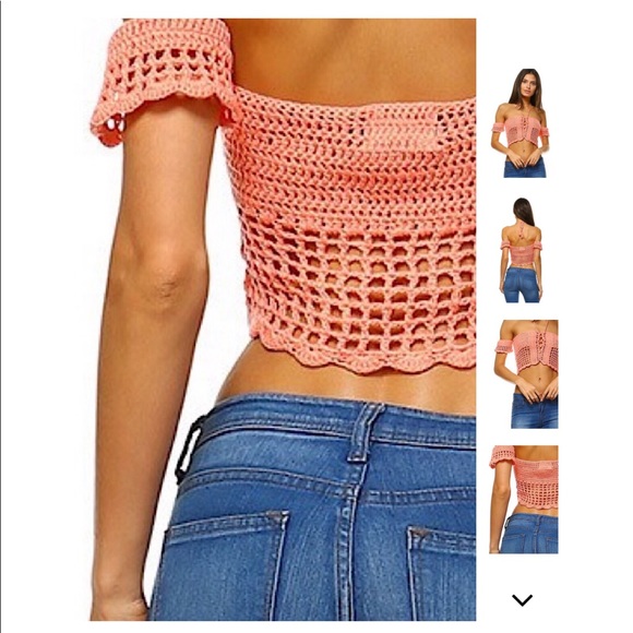 Peachy Pink Crochet Crop Top - Picture 4 of 6