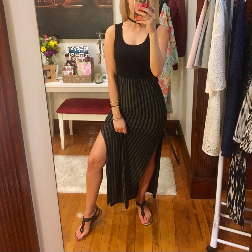 Black & Gray Striped Maxi Dress