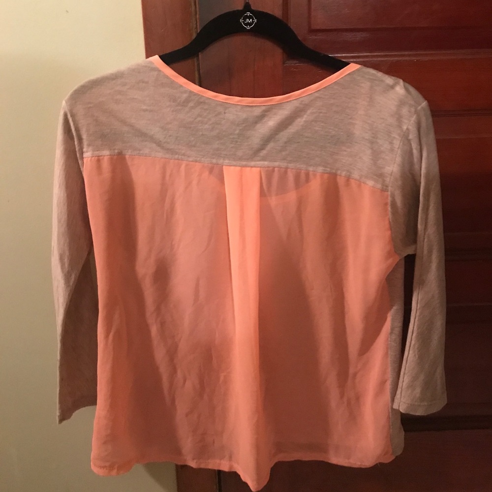 Flowy semi sheer orange and tan top