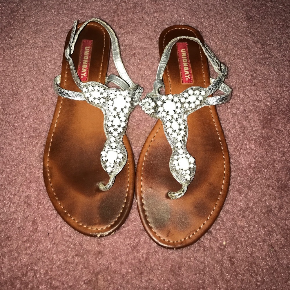 White and silver beaded sandals!