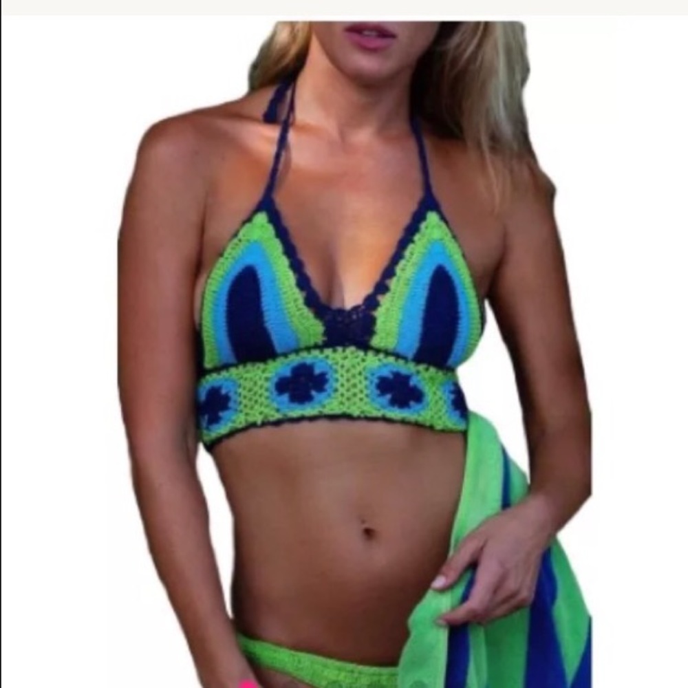 Small green and blue crochet bikini
