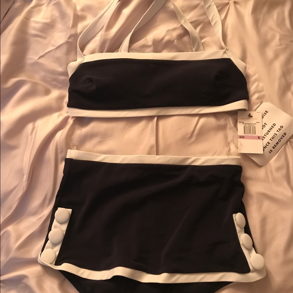 Michael Kors High Waisted Bathing Suit - Navy 6
