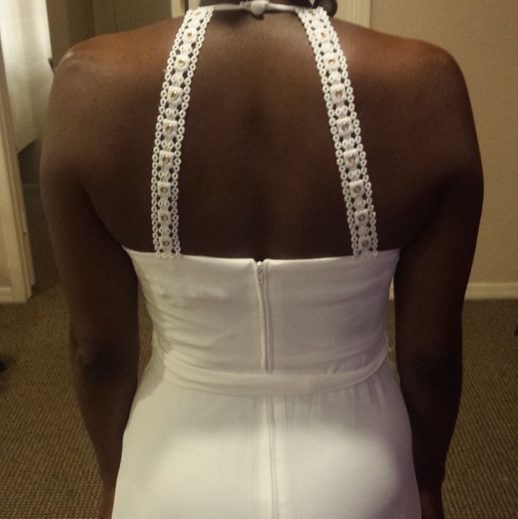 Vintage Gown Dress Sleeveless Halter Long Formal White Strap Sleeveless Party - Picture 6 of 8