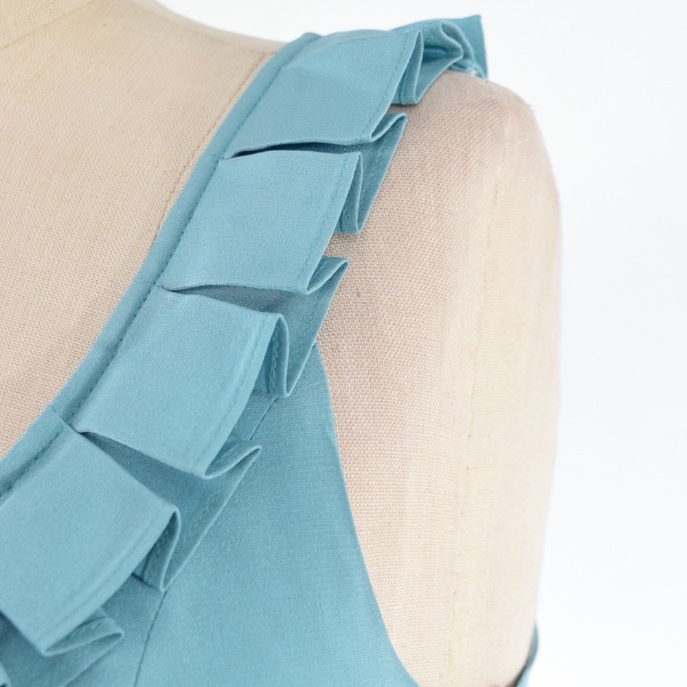 ❌SOLD❌Tibi muted teal pleated neck mini dress - Picture 2 of 4