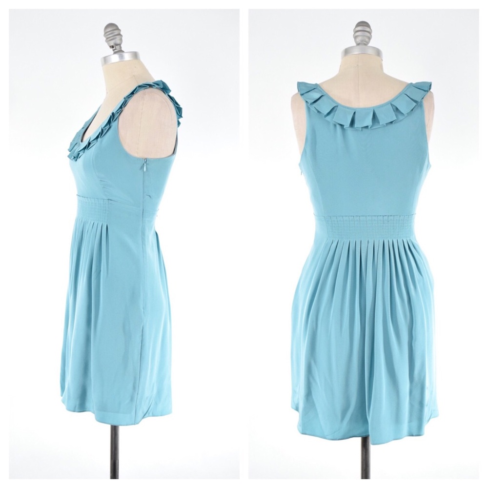 ❌SOLD❌Tibi muted teal pleated neck mini dress - Picture 3 of 4