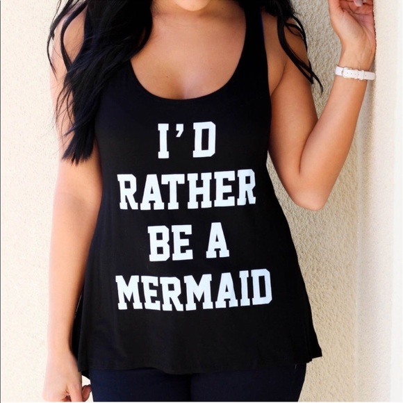 🆕 Rather Be A Mermaid Black Racerback Casual Tank - Picture 2 of 3