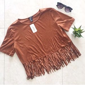 Suede Fringe Woven Top