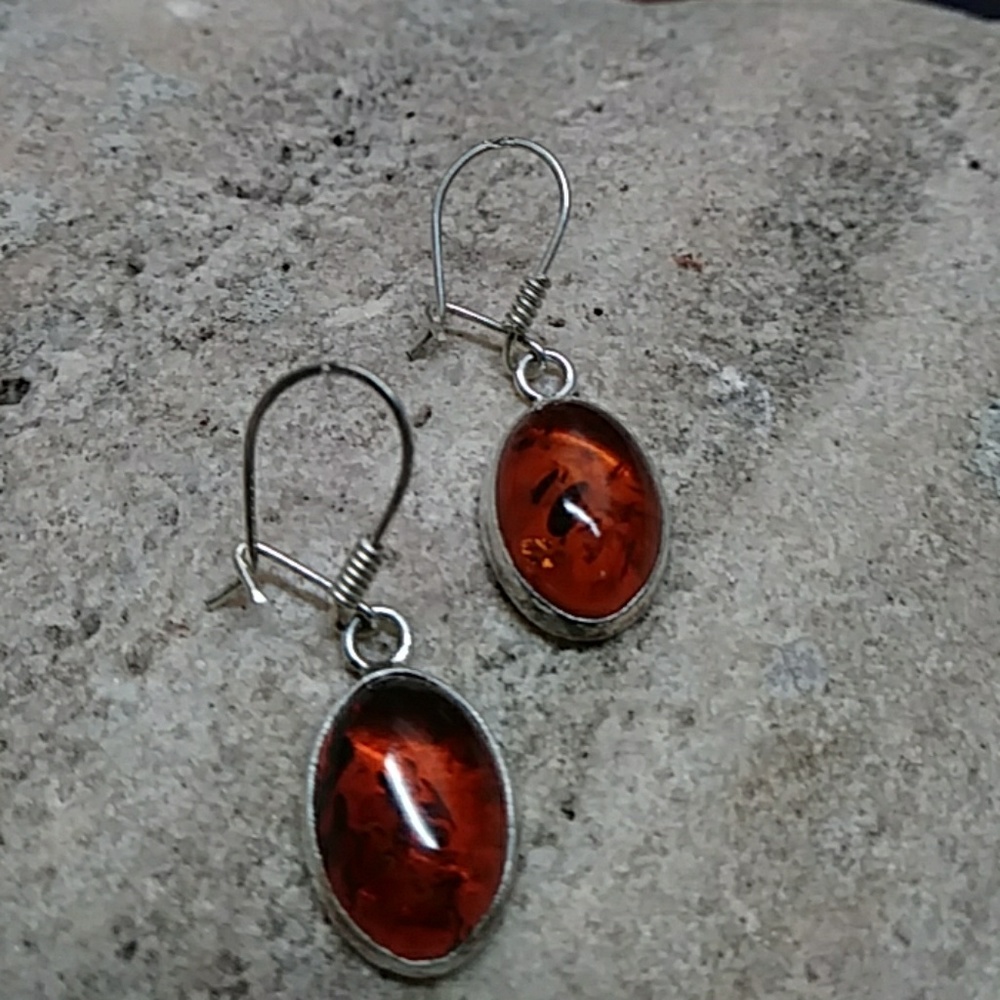 Vintage Amber and Sterling Silver dangle earrings