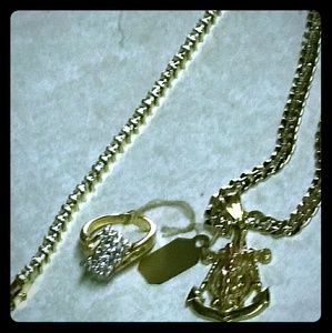 Mens cuban, woman's tennis bracelet and ring