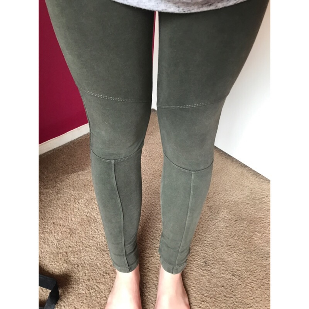 Olive Green Leggings w/ Detail Stitching