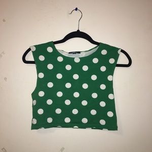 Topshop green polka dot crop top