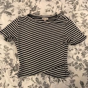 Black and white striped short sleeve crop top!