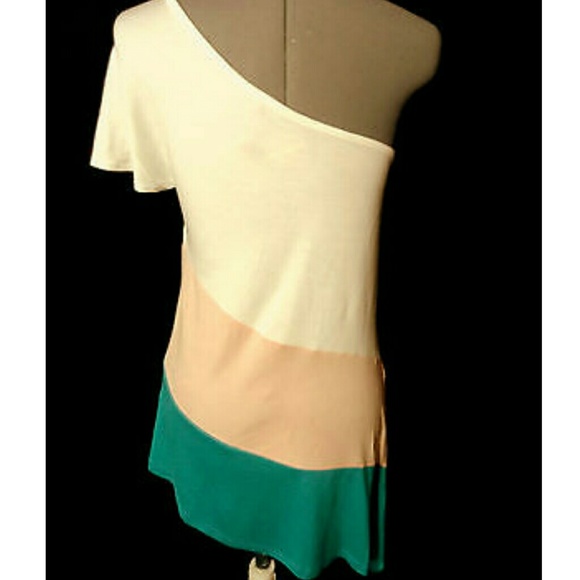 AVANCE Asymmetrical Hem Top SML White Pink Teal - Picture 2 of 5