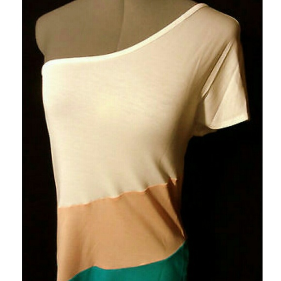 AVANCE Asymmetrical Hem Top SML White Pink Teal - Picture 3 of 5