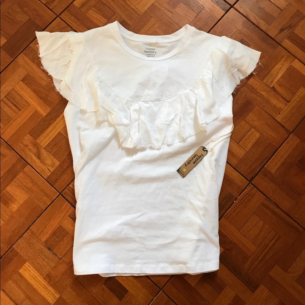 Hippie Laundry White Ruffle Sleeved Top