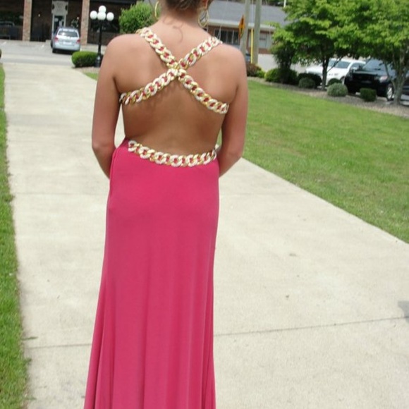 Cutout Pink Prom Dress with Chains - Picture 2 of 3