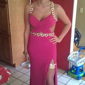 Cutout Pink Prom Dress with Chains