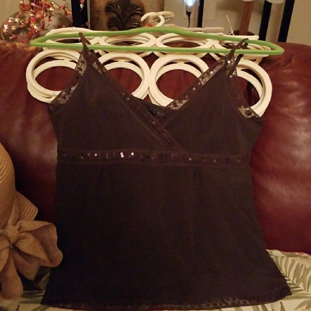 Silk camisole type tank in brown and bronze sequin