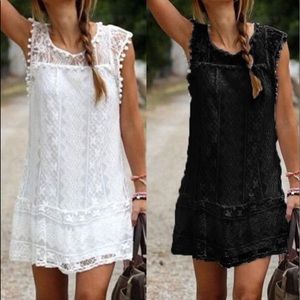 All lace shift crocheted dress in black