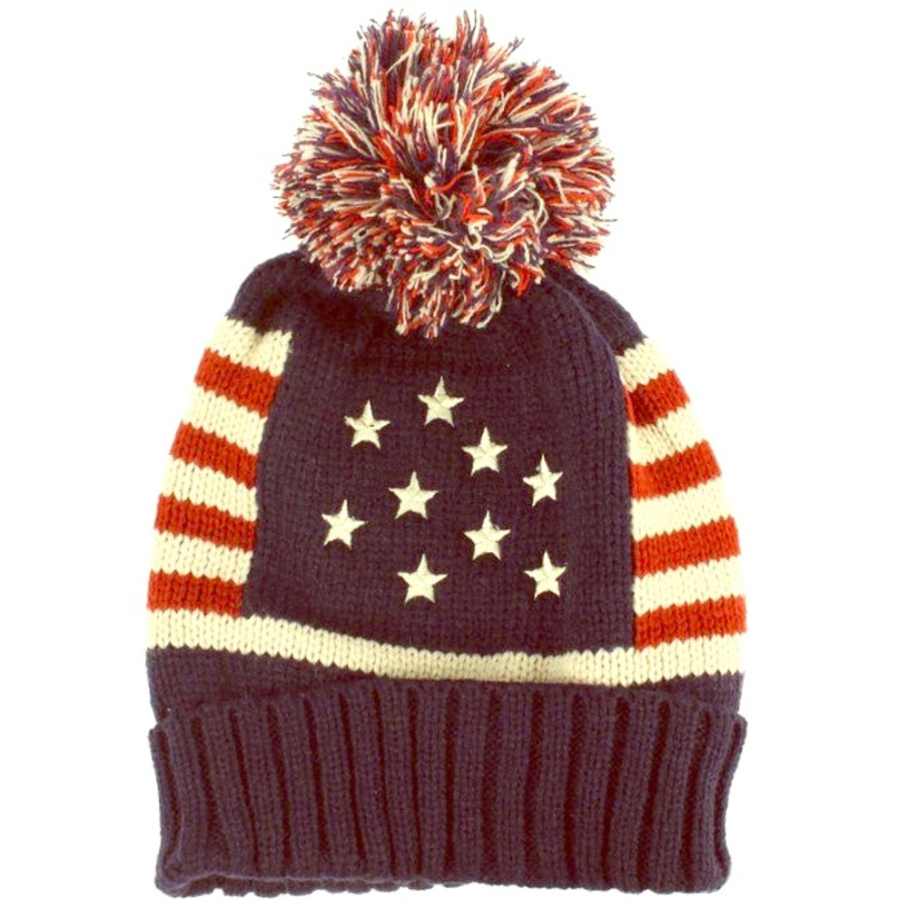 Knit USA Flag beanie with Pom Pom top