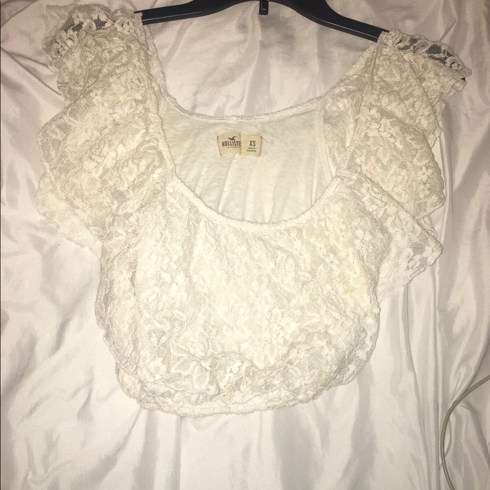 White Lace off the shoulder Hollister Crop Top