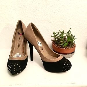 Suede black and nude studded stilettos