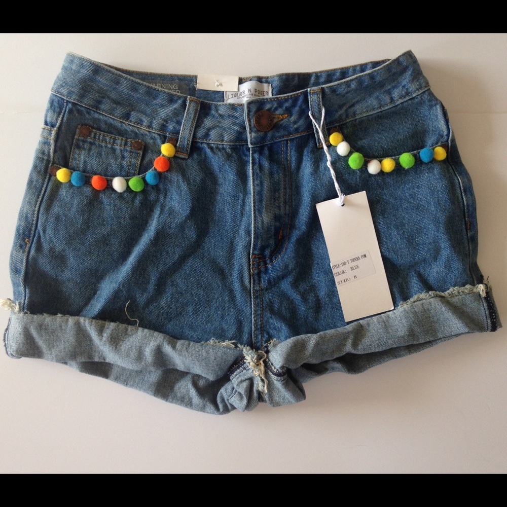 Pom Pom Denim Shorts