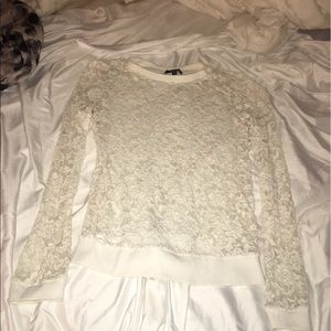 White lace long sleeve shirt.