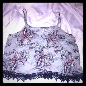 Pretty light blue and pink boho style tank top