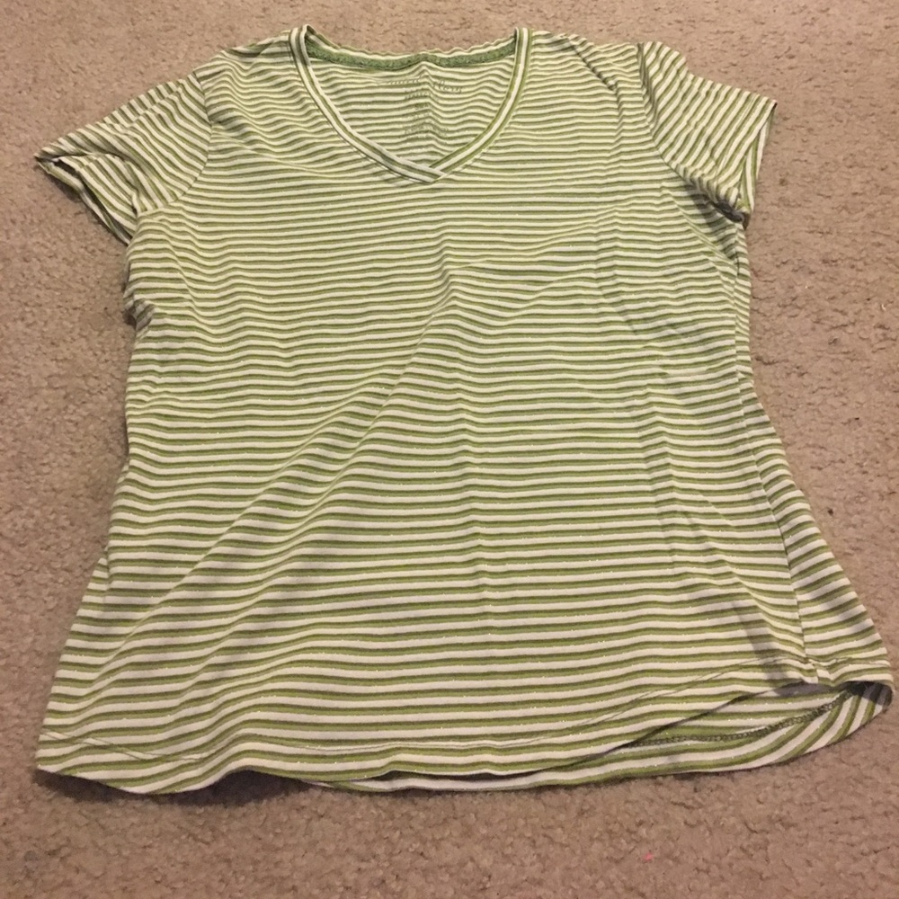 green and white stripe v neck shirt